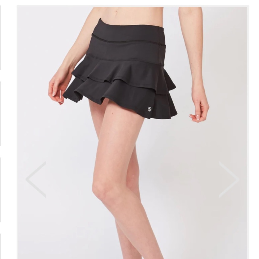 LIJA Match Tennis Skort Black Tiered Ruffle Skirt Large